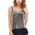 thumbnail image 1 of Wangsaura Femmes Paillettes Sans Manches Tops avec Maille Transparente, Vêtements Sexy, 1 of 4