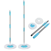 Microfiber 360 Spin Mop Handle With 2 Set Head Refills Upgraded Spinning Cleaning Tool For Press Type Buckets, Blue