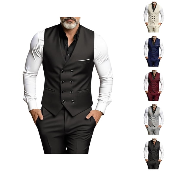 Suit Vest for Men Sleeveless Bussiness Casual Slim Fit Double Dress Vest Waistcoat