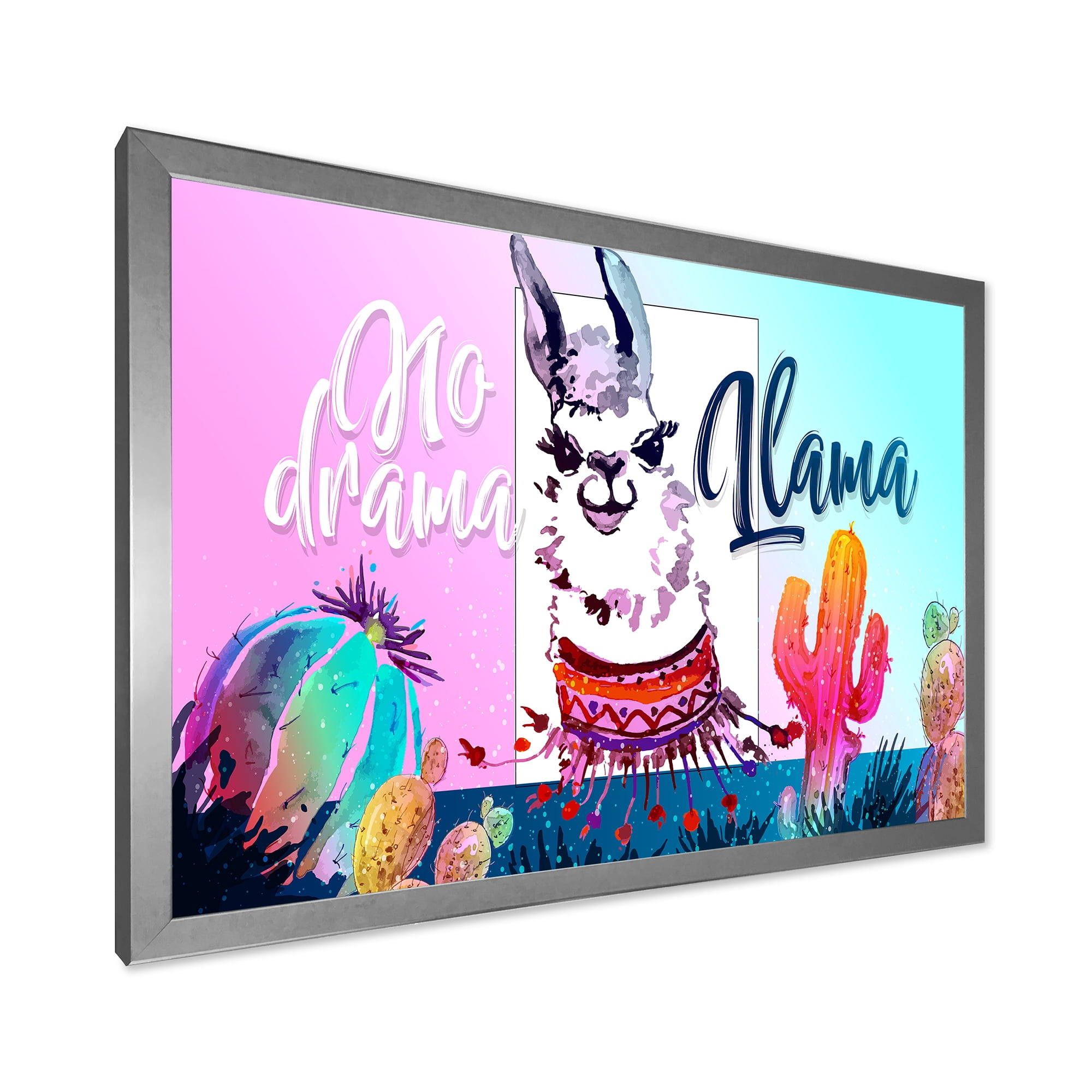 Designart 'No Drama and Colorful Llama' Children's Art Framed Art Print