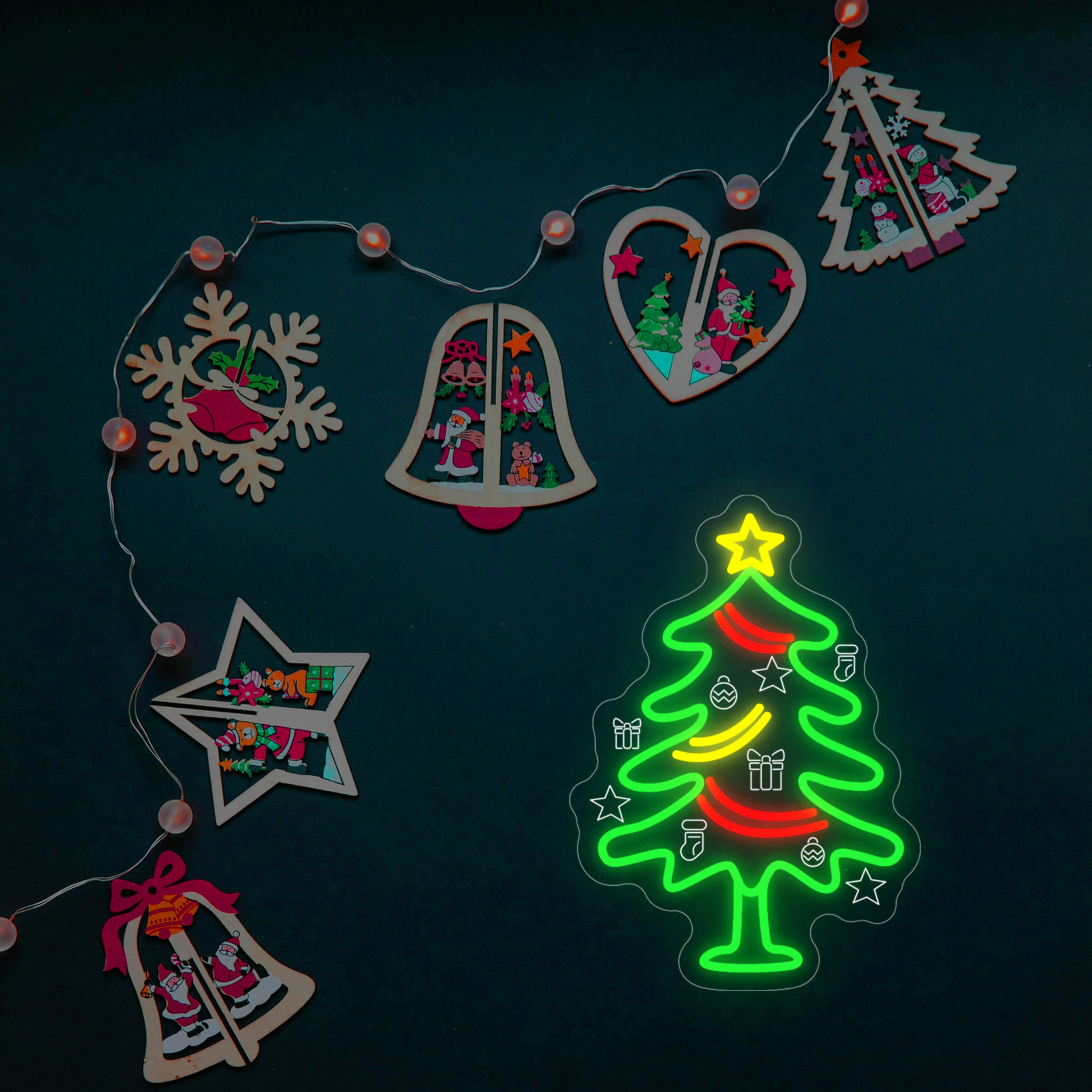 UPONRAY Christmas Tree Neon Signs, 15.7"*11" Dimmable & USB-Powered LED Neon Light, Stylish Wall Decor for Christmas Tree, Bed Room, Living Room, Party, Bar