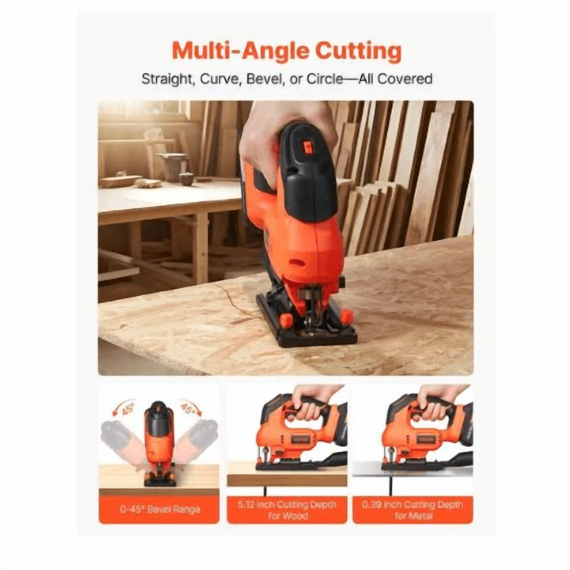 20V Cordless Jig Saw 3000 SPM Blade Speed Cordless Jigsaw with Battery and Charger