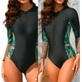 thumbnail image 2 of Women Long Sleeve Rash Guard Swimsuit Surfing Bathing Suit with Front Zippered Rash Guard Swimming Costume, 2 of 8
