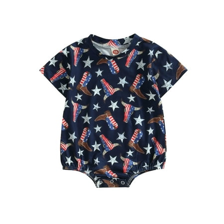 

Frobukio Independence Day Toddler Baby Girls Boys Romper Short Sleeve Jumpsuit Cow Print Summer Bodysuit Black 6-12 Months