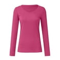 thumbnail image 4 of idosla Long Sleeve Shirts for Women V Neck Ribbed Knit Fitted Fall Basic Tshirts Going Out Tops 2025 Casual Trendy Clothes (Hot Pink, L), 4 of 5