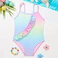 thumbnail image 5 of Gamivast Toddler Girl's Gradient One Piece Swimsuit Asymmetric Ruffle Trim Strap Monokini Summer Beach Vacation Outfits Cute Sunbathing Bathing Suit, 5 of 8