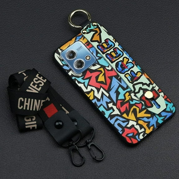 LYM-Phone Case For MOTO G Stylus 4G 2023, Shockproof Personality Lanyard Back Cover Phone Holder Fashion Design Silicone Soft case Anti-dust Wrist Strap Dirt-resistant Wristband Graffiti