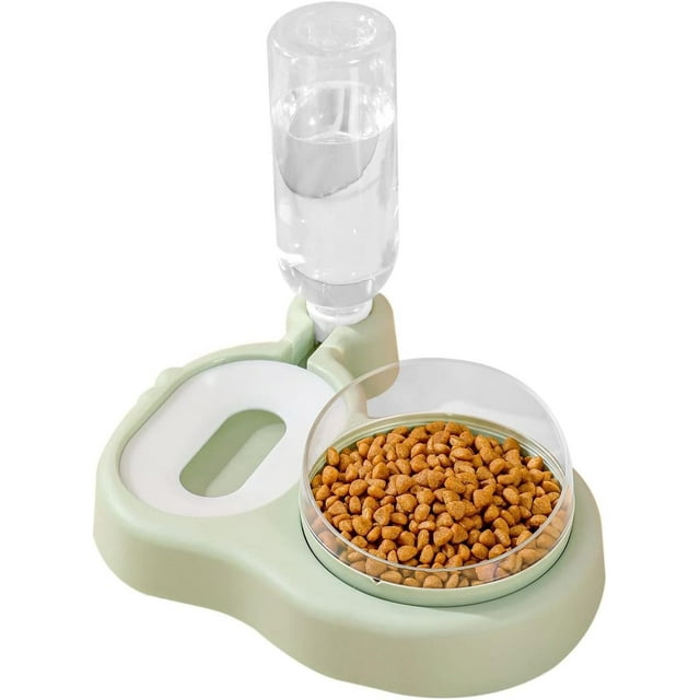 Comedero para Mascotas, Cuencos Dobles 2 en 1 con Botella para Beber Automática, Diseño Inclinado y Giratorio para Perros y Gatos, Sin BPA y Fácil de Limpiar