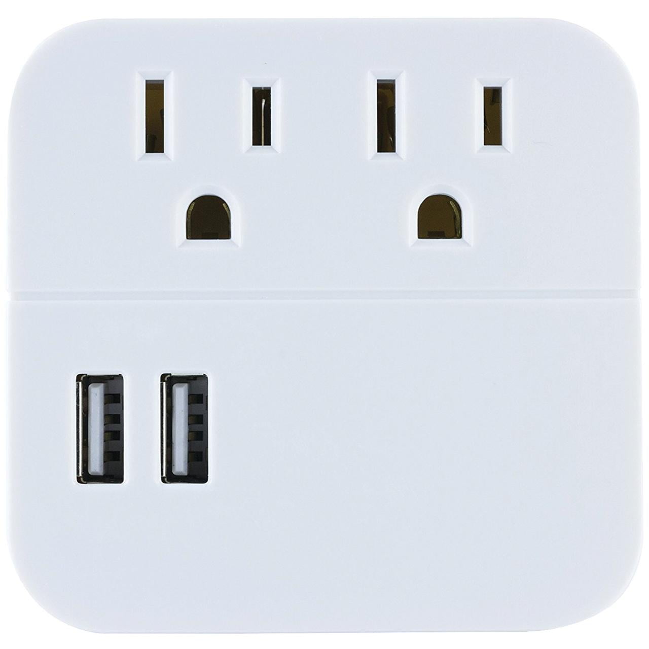 GE Pro 2-Outlet, 2-Port USB Surge Protector Wall Adapter, White, 37144