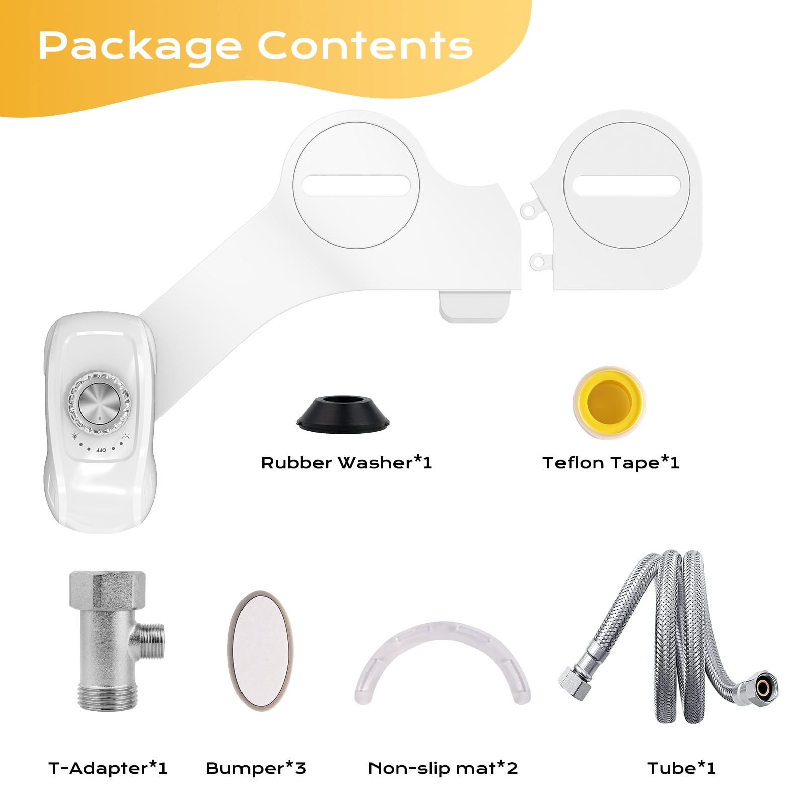 Couradric Bidet Attachment: Dual Nozzle , Hidden Nozzle, Adjustable Water Pressure- White