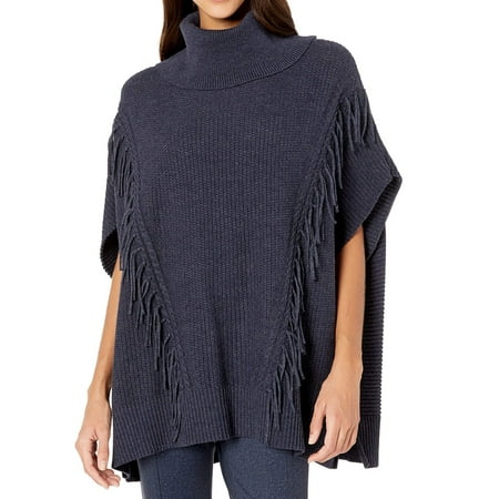 Womens L/ Fringe Turtleneck Poncho Sweater XL