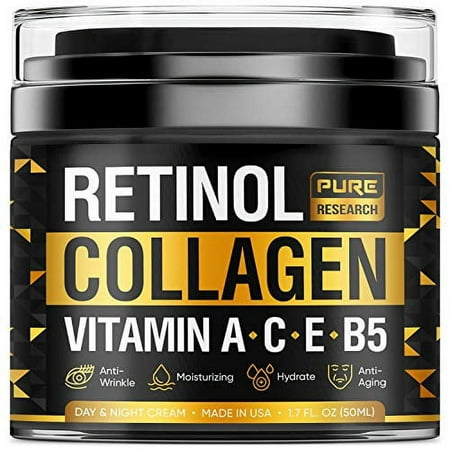 Collagen & Retinol Cream - Anti Aging Cream for Face w/ Hyaluronic Acid - Anti Wrinkle Day & Night Retinol Moisturizer - Made in USA - 1.7 oz