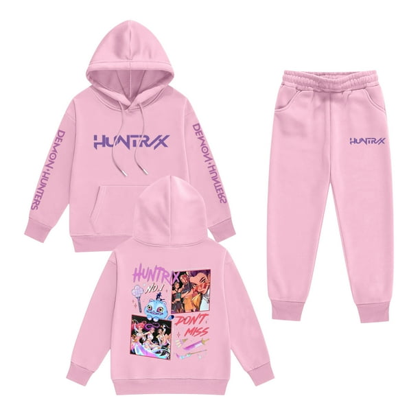 Pop cazadora para niña Demon Hunters Printed Anime Print Long-Sleeved Hooded Sweatshirt Set for Children 3-16 Years (Pink)