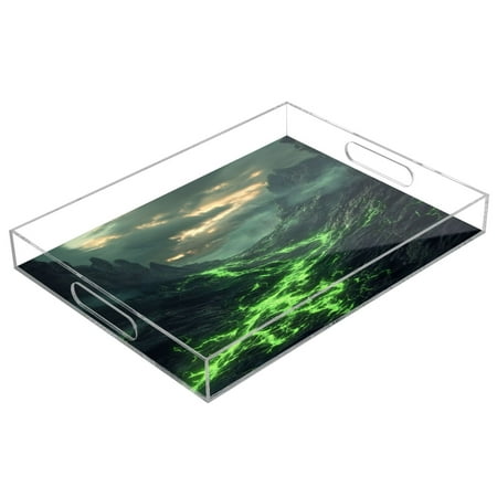 

Acrylic Tray 15.7*11.8*1.9 Inch Transparent Tray Food Tray Tea Cup Tray Serving Trays Cosmetics Storage Kitchen Table Bathroom Sundry Storage Green Lava