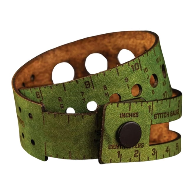 Stitch Wrap Ruler & Counter, Leather Measuring Bracelet for Crochet and Knitting, 18 Inch Dual Scale Tape Measure with Stitch Marker Storage, Multi-Functional Gauge Tool,Green