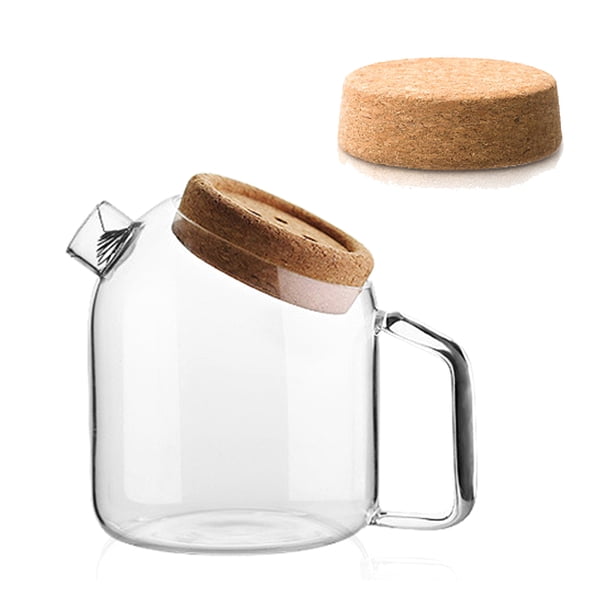 Hervidor frío de corcho creativo, hervidor frío de vidrio transparente espesado, hervidor de jugo de gran capacidad, hervidor de té, hervidor eléctrico de cerámica (tamaño pequeño 800ML)