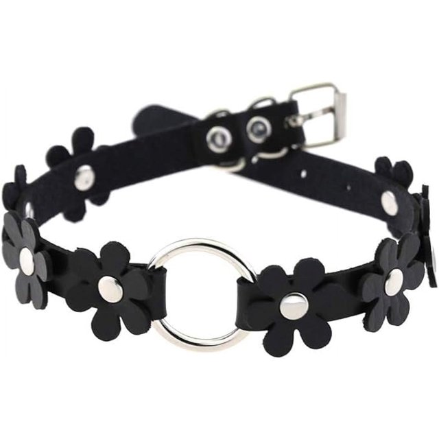 Gargantilla de cuero para mujer, collar de remaches ajustable para niñas