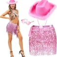 thumbnail image 7 of Jiibva 4Pcs/Set Fluffy Feather Brim Cowboy Hat with Heart Sunglasses Scarf Sequin Dance Dress Set for Women, 7 of 7
