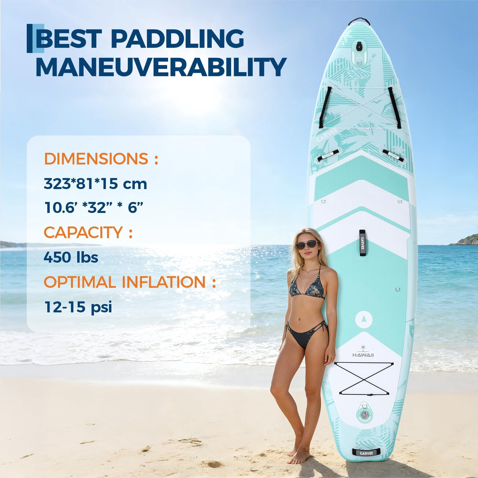 QinaQin 10'6 Inflatable Upright Paddleboard, Wide and Stable, with a Non-Slip Eva Deck, High Load-Bearing Upright Paddleboard, Three-Fin Control, Includes All Accessories