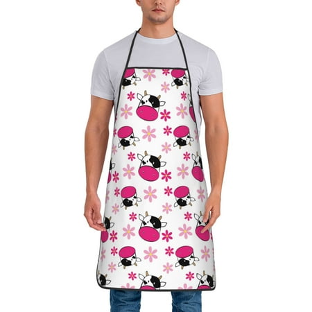 

Apron for Men Women Cartoon Cute Cow Flower White Waterproof Chef Kitchen Baking Apron with Long Ties Aprons for Cooking Baking and Gardening Kitchen Collection