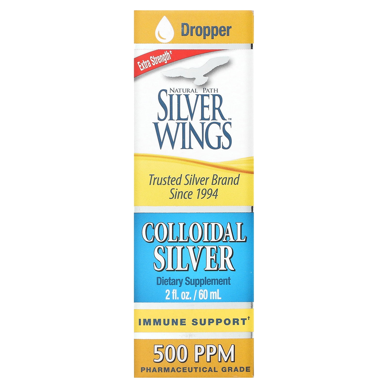 Colloidal Silver, 500 PPM, 2 fl oz (60 ml), Natural Path Silver Wings