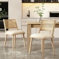 thumbnail image 3 of Noble House Modern Dining Chairs Set of 2, PU Upholstered Easy-Clean Seats with PE Rattan Back,Beige + Natural, 3 of 9