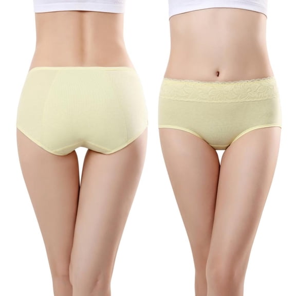 Women Cotton Menstrual Panties Lace Seamless Mid Waistband Solid Breathable Intimate Briefs