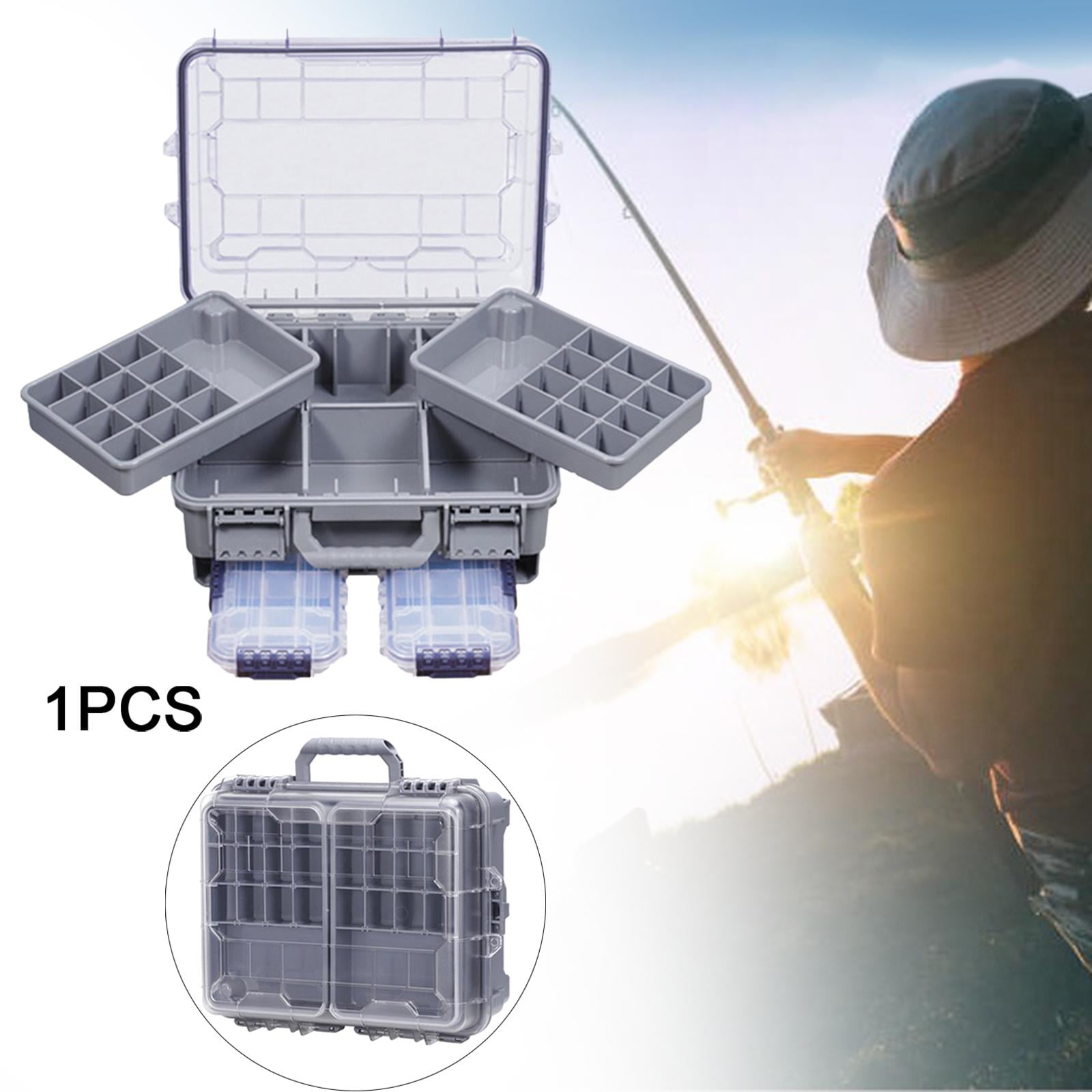 Wswqop Fishing Tackle Box Container Fishing Accessories Box Large Capacity Waterproof 3 Gray