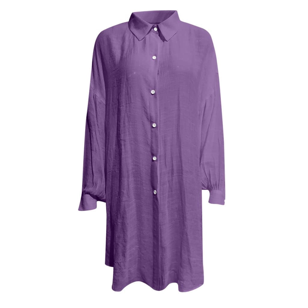 Linen Shirts for Women Summer Long Sleeve Button Down Blouses Lightweight Gauze Loose Casual Fashion Clothes
