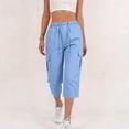 thumbnail image 4 of Capri Pants for Women,Women's Capri Pants Cargo Capris Travel Hiking Casual Summer Cropped Pants Stretch Drawstring Solid Color Pants, 4 of 8