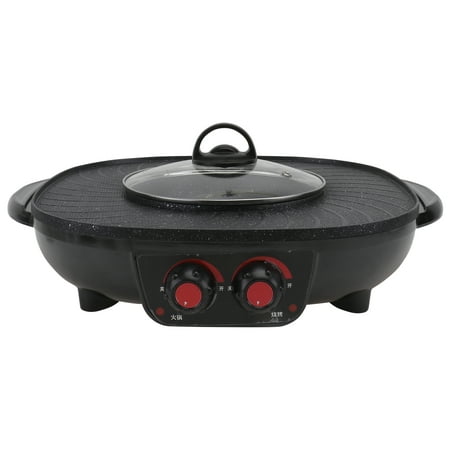 

Double Control Roasting Pot Electric Barbecue Hotpot Oven Grill Teppanyaki Smokeless Hot Pot Machine BBQ Black Pot with Triangle