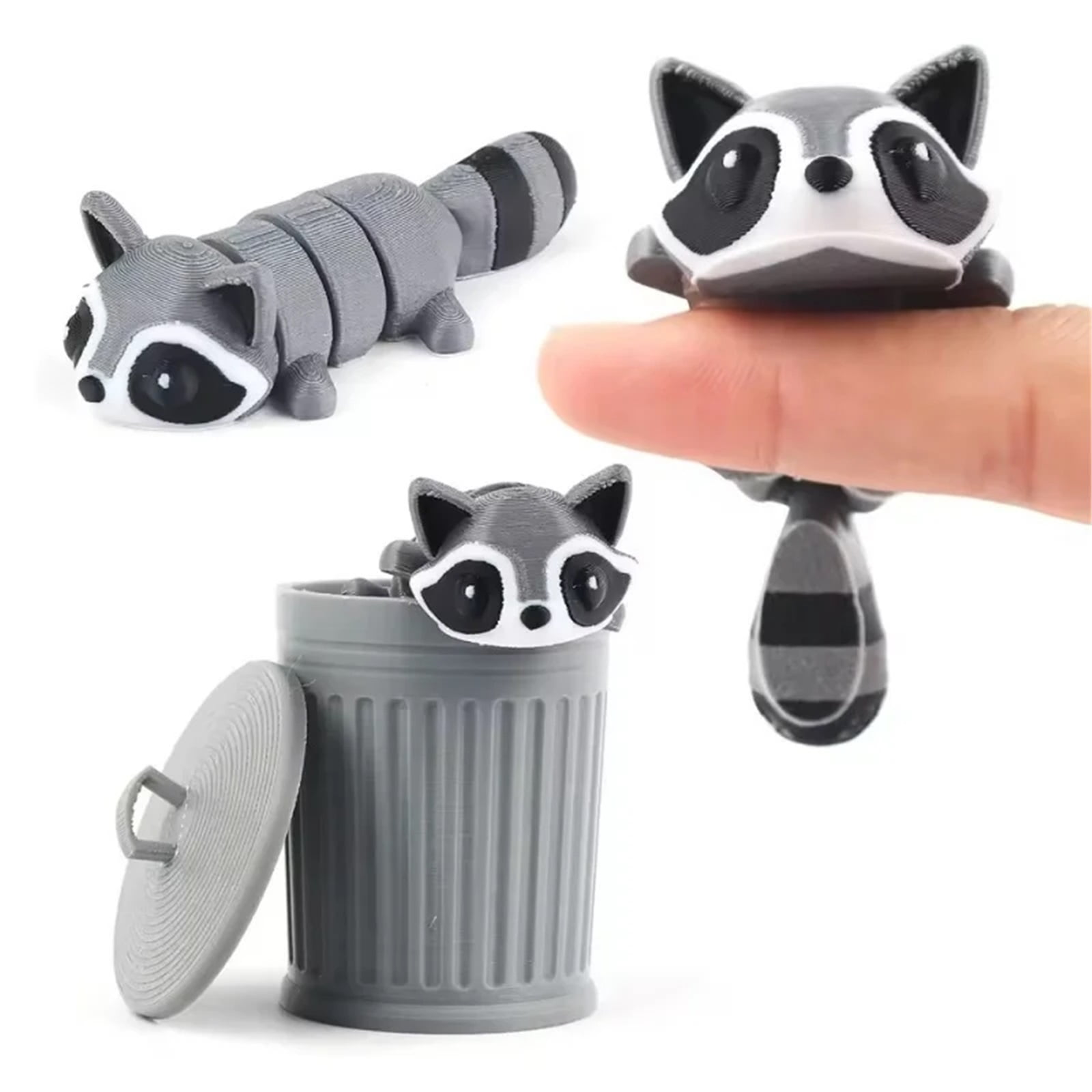 1pc 3D Printed Articulated Raccoon Fidget With Trash Can - Multi-Jointed Movable Decor, Desktop Home Model Ornament
