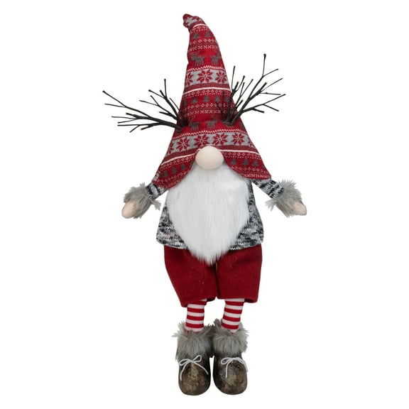 Northlight LED Lighted Antlers Fair Isle Sitting Gnome Christmas Figure - 30" - Red and Gray
