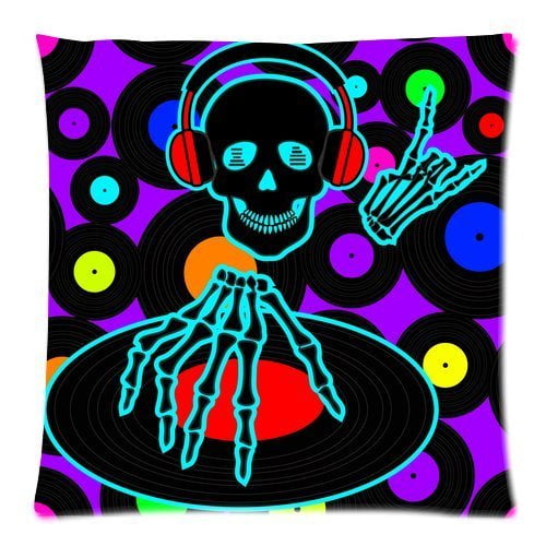 ARTJIA Art Skull Music Flyer Background with DJ Skull Picture Zippered Throw Pillow Cover Cushion Case 20x20 inches