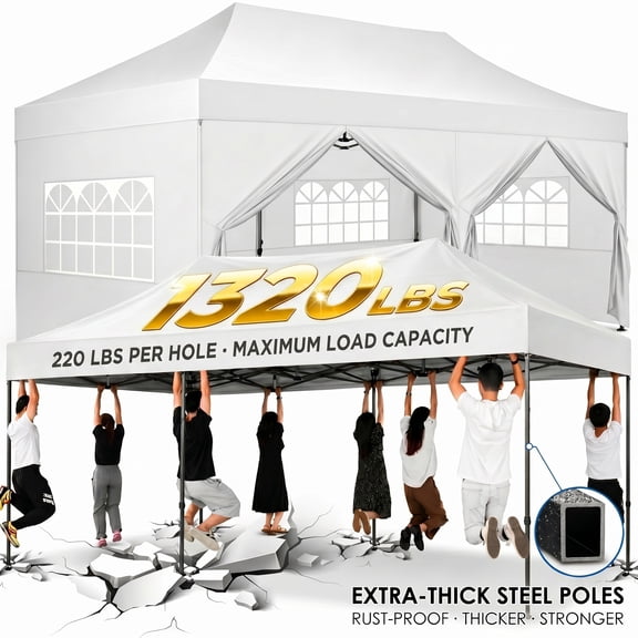 COBIZI 10x20FT Heavy Duty Pop Up Canopy Tent with 6 Removable Sidewalls & Thickened Frame, All-Season Wind & Waterproof Outdoor Canopy for Weddings, Parties & Commercial Events, Roller Bag, White