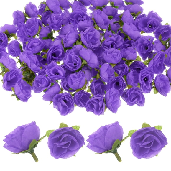 Cabezas de Rosas Artificiales de 100 Paquetes, Cabeza de Rosa Falsa Pequeña de Seda de 1.2" para Decoración, Capullos de Flores Falsas [Azul Púrpura]