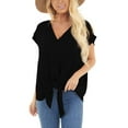 thumbnail image 2 of Pompotops Femmes Solide Col V Manches Courtes Lâches T-Shirt Blouse Tops, 2 of 9