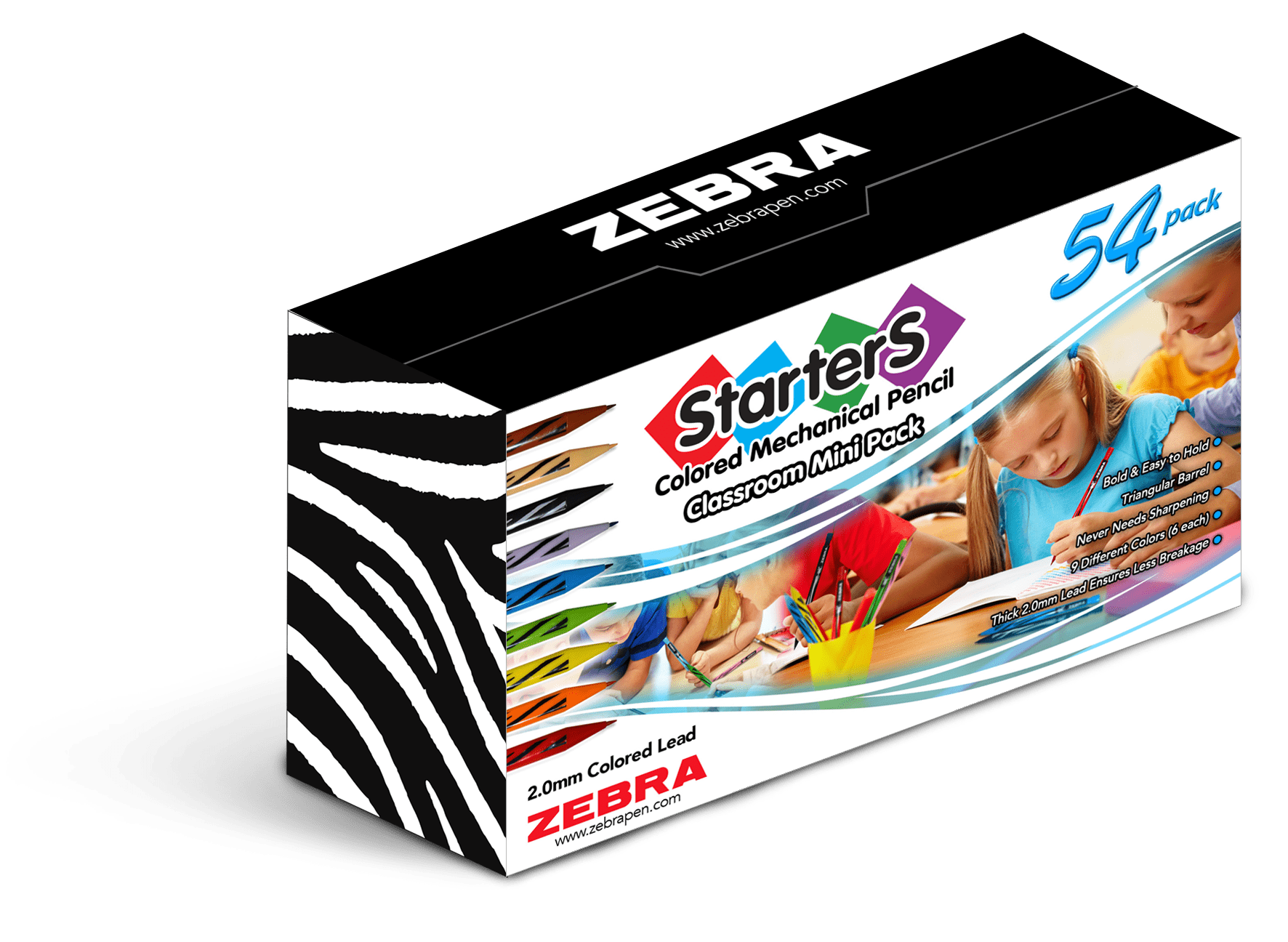 Zebra Cadoozles Colored Mechanical Pencils, 2.0mm, Assorted Colors, 54