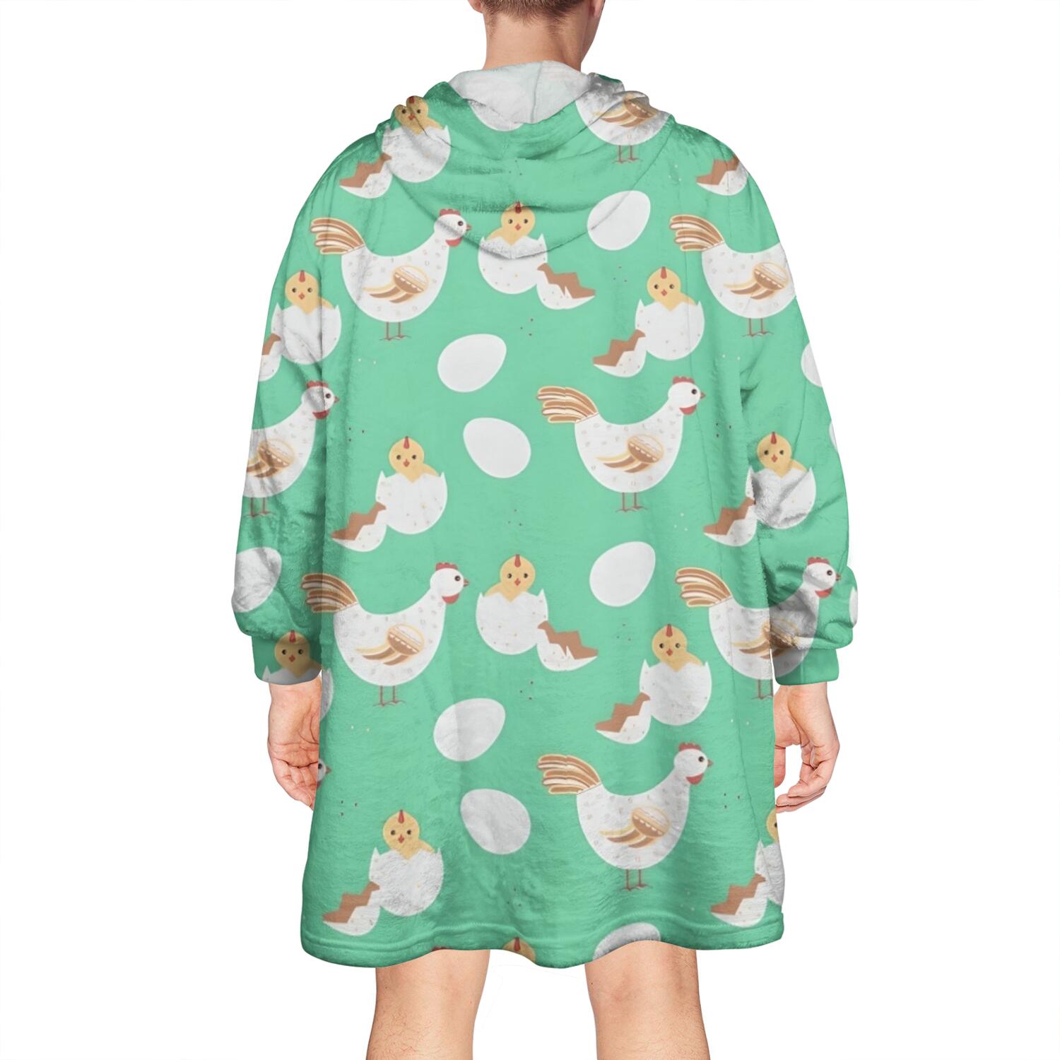 Wearable Oversized Blanket,Green Chicken White Hen Egg Pattern Wearable Blanket Hoodie for Adults,Cozy Hooded Blankets with Super Pockets,Super Warm Fuzzy Pullover for Women & Men