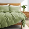 thumbnail image 2 of Peace Nest 3 Pieces Solid Quilted 100% Linen Duvet Cover Set with Corner Loops, Light Green, King, 2 of 6