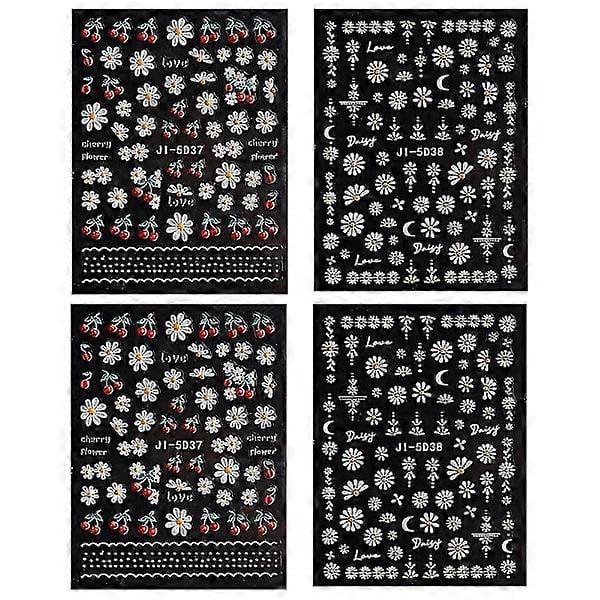 5d self-adhesive floral nail art decals floral nails manicure for women girls, 4 sheets, 8*6cm