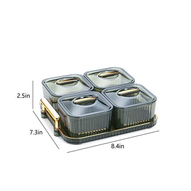 Plateau de Service Divisé à 2 Couches avec Couvercle et Poignée, Plateau de Collation, Récipient Alimentaire Portable avec 9 Compartiments, Boîte de Rangement Ronde Portable, pour Snacks Bonbons Noix