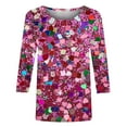 thumbnail image 5 of Womens Tops Plus Size 3/4 Sleeve Shirts Round Neck Loose Casual Blouse Sequins Print Trendy Tee Top, 5 of 5