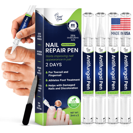 Foot Cure Toenail Fungus Treatment, 25% Undecylenic Acid Antifungal Pen, 4pcs Nail Repair Pen for Toenails & Fingernails - Made in USA