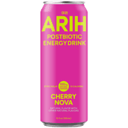 ARIH Postbiotic Energy Drink, Zero Sugar Clean Energy Drink with 100mg Natural Caffeine, Cherry Nova, 12 fl oz