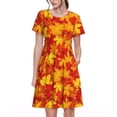 thumbnail image 1 of Disketp Vintage maple leaves autumn para Vestido de Manga Corta para Mujeres, Vestidos de Verano para Mujeres, Casual y Holgado para la Playa, 1 of 6