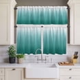 thumbnail image 4 of 3 Piece Kitchen Curtains and Valances Set Teal Green Ombre Cafe Curtains 24 Inch Length Contemporary Gradient Abstract Art Valance & Tier Curtain for Living Room Bedroom Window 54"x18"+27"x24"*2, 4 of 6