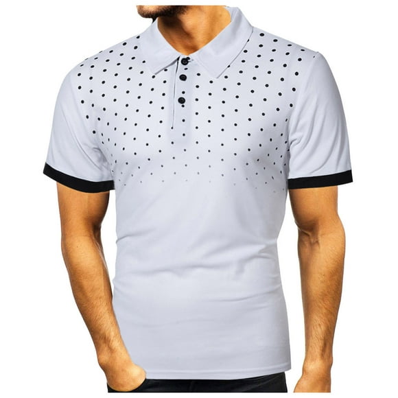 zanvin gifts for father, Fashion Personality Men's Casual Slim Short Sleeve Dot Print T Short Sleeve Turndown Collar Blouse & Shirt ,Men's Activewear, Summer clearance sale,White