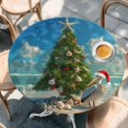 thumbnail image 3 of Coastal Christmas Table Cloth, Round Fitted Tablecloths with Elastic Edge, Xmas Tree Beach Nuatical Wipeable Waterproof Table Cover for Kitchen Wedding 55-60 Inches, 3 of 4