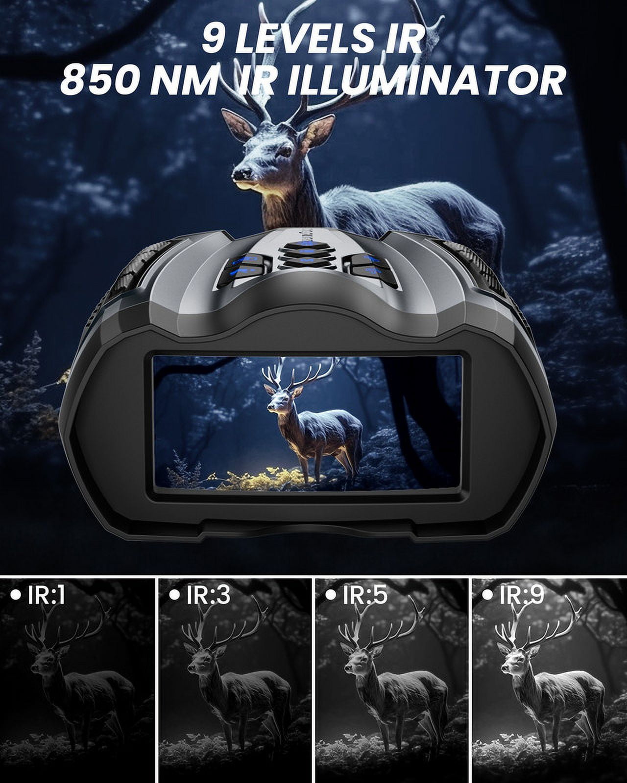 WARMTUYO Night Vision Goggles, 10X Digital Zoom, 9 Level Infrared Hunting Binoculars for Adults, 3.5" HD Display High Powerful Digital Binoculars, with 32GB TF Card  - Gray